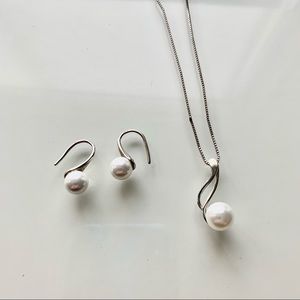 Faux pearl necklace and earrings